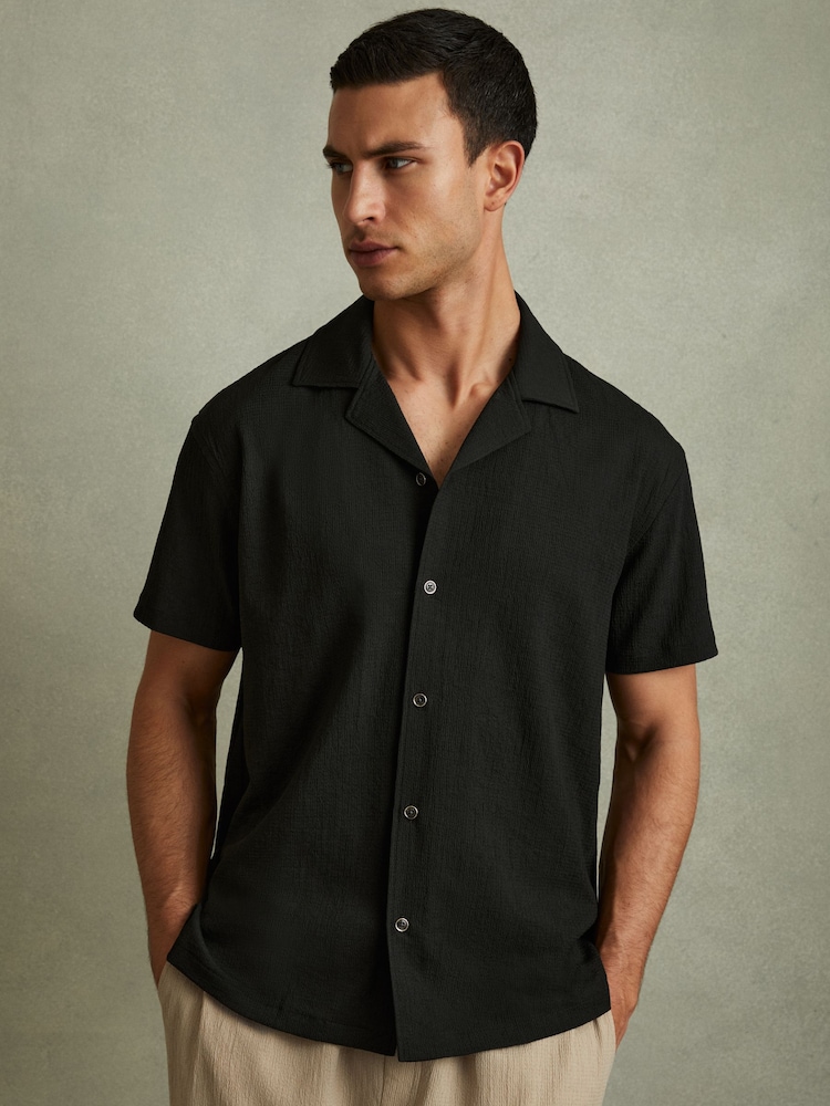 Reiss Emerald Hunt Textured Cuban Collar Shirt - Image 1 of 5
