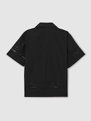 Reiss Black Isola Reiss | Ché Poplin Laser Cut-Out Cuban Collar Shirt - Image 3 of 5