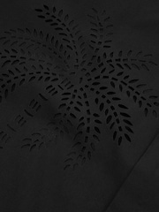 Reiss Black Isola Reiss | Ché Poplin Laser Cut-Out Cuban Collar Shirt - Image 4 of 5