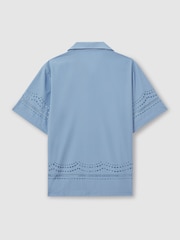 Reiss Soft Blue Isola Reiss | Ché Poplin Laser Cut-Out Cuban Collar Shirt - Image 4 of 6