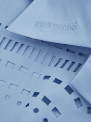 Reiss Soft Blue Isola Reiss | Ché Poplin Laser Cut-Out Cuban Collar Shirt - Image 6 of 6