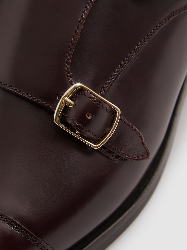 Reiss Oxblood Amalfi Leather Double Monk Strap Shoes - Image 5 of 5
