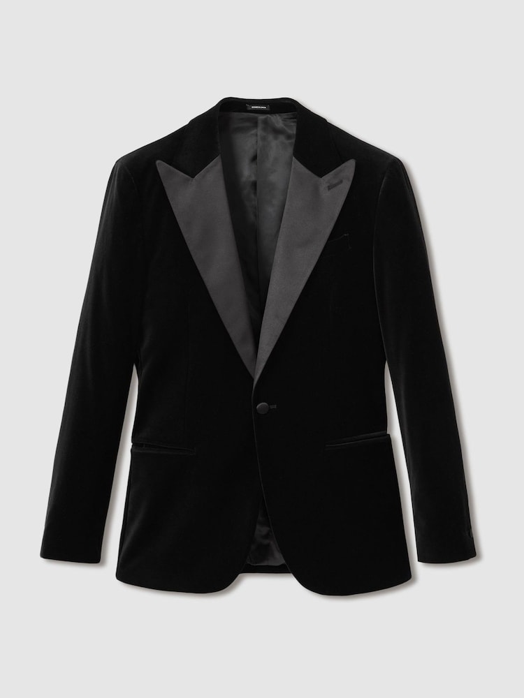 Reiss Black Diamond Velvet Single-Breasted Tuxedo Jacket - Image 2 of 7