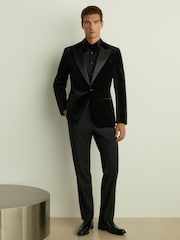 Reiss Black Diamond Velvet Single-Breasted Tuxedo Jacket - Image 3 of 7