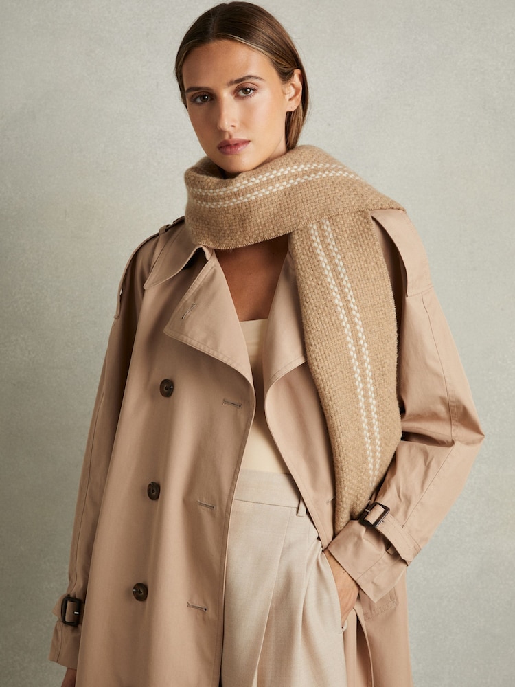 Reiss Camel Liana Wool-Cashmere Fringed Scarf - Image 2 of 5