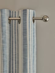 Blue/White Linen Look Stripe Eyelet Lined Curtains - Image 1 of 5