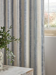Blue/White Linen Look Stripe Eyelet Lined Curtains - Image 4 of 5