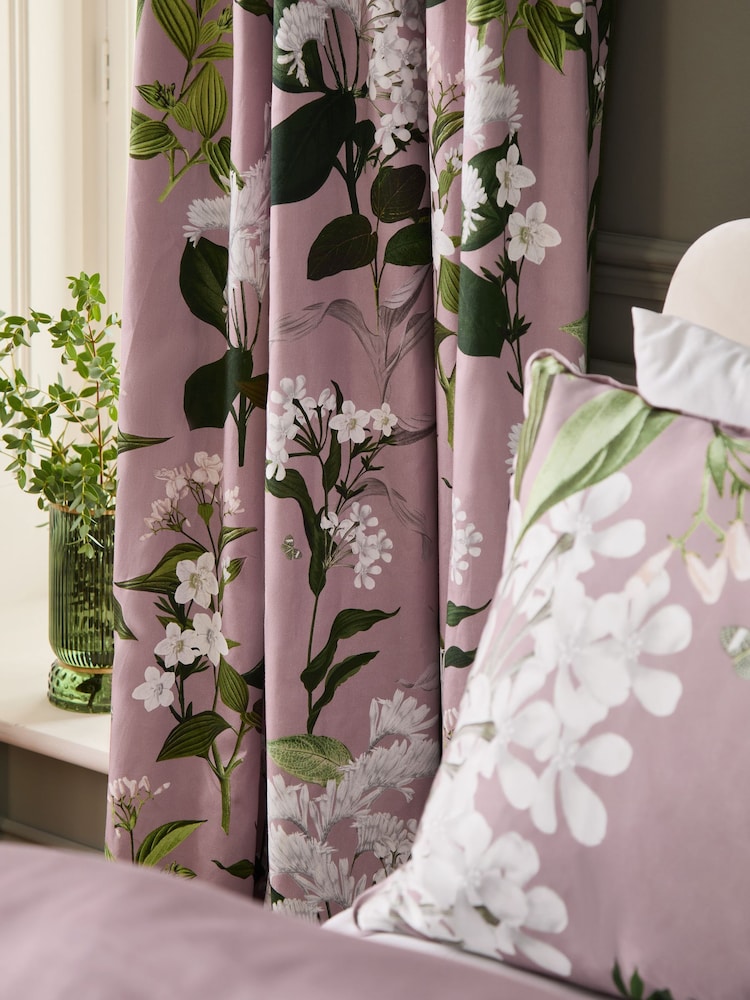 Verduisterende/thermische gordijnen met satijnen bloemenprint en plooiband van 100% katoen - Image 4 of 7