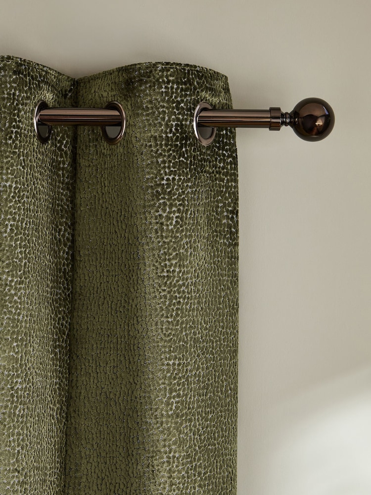 Olive Green Collection Luxe Heavyweight Cut Velvet Eyelet Lined Curtains - Image 1 of 4
