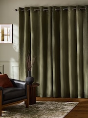 Olive Green Collection Luxe Heavyweight Cut Velvet Eyelet Lined Curtains - Image 3 of 4