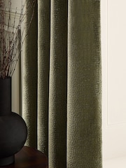 Olive Green Collection Luxe Heavyweight Cut Velvet Eyelet Lined Curtains - Image 4 of 4