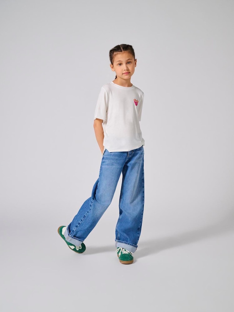 ONLY KIDS Blue Loose 100% Cotton Fold Up Jeans - Image 1 of 4
