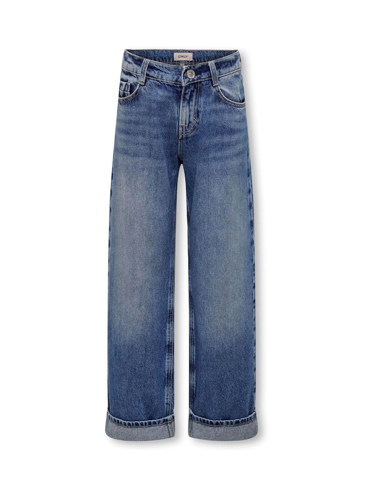 ONLY KIDS Blue Loose 100% Cotton Fold Up Jeans - Image 2 of 4