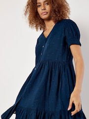 Apricot Blue Textured Dotty Dots Button Thru Dress - Image 5 of 5