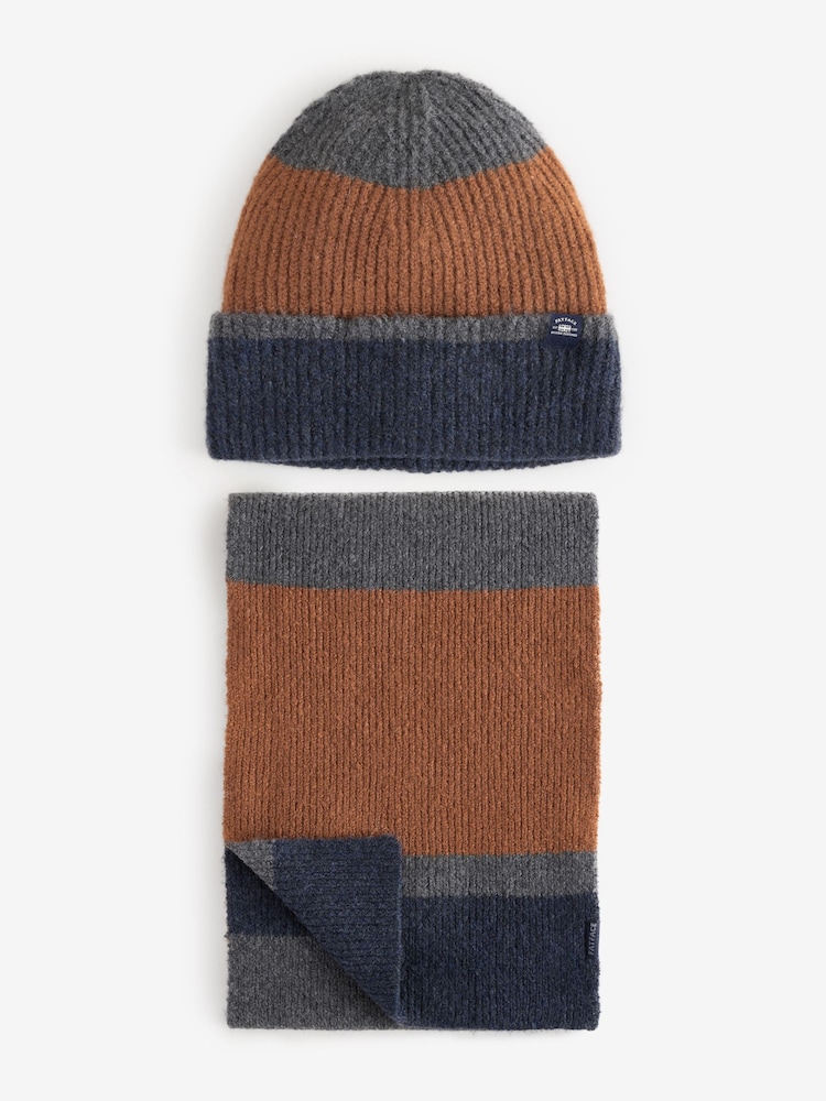 FatFace Navy Colourblock Hat And Scarf Gift Set - Image 1 of 4