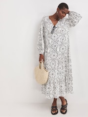 JD Williams White Printed Volume Tiered Smock Dress - Image 3 of 4