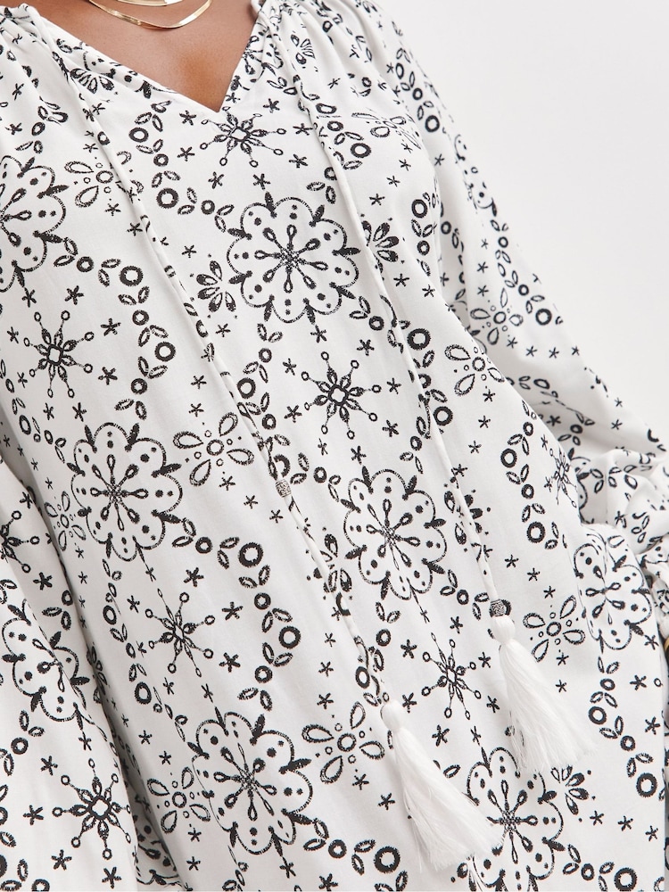 JD Williams White Printed Volume Tiered Smock Dress - Image 4 of 4