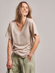 Anthology By JD Williams Gold V-Neck Foiled 100% Cotton T-Shirt - Image 1 of 4