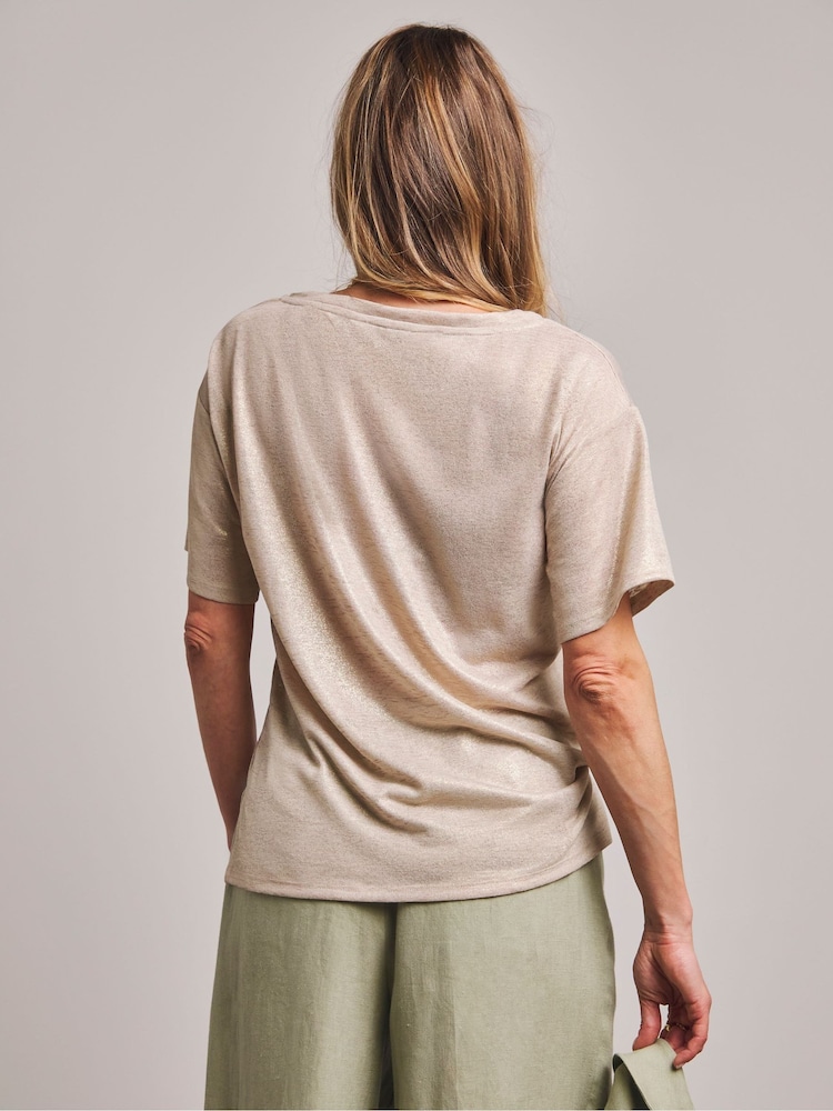 Anthology By JD Williams Gold V-Neck Foiled 100% Cotton T-Shirt - Image 2 of 4