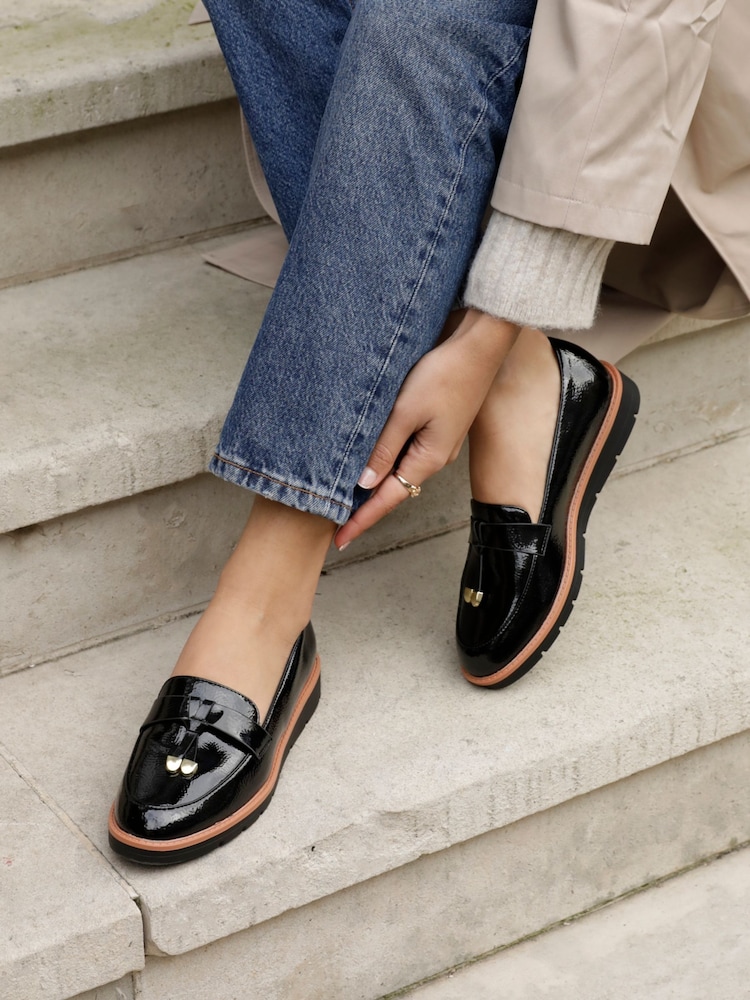 Linzi Black Nancy Patent Loafers With Tassel Detail - Image 1 of 5