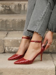 Linzi Red Maci Stiletto Court Heels With Ankle Strap - Image 1 of 6
