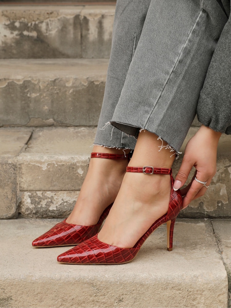 Linzi Red Maci Stiletto Court Heels With Ankle Strap - Image 1 of 6