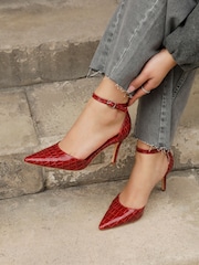 Linzi Red Maci Stiletto Court Heels With Ankle Strap - Image 2 of 6