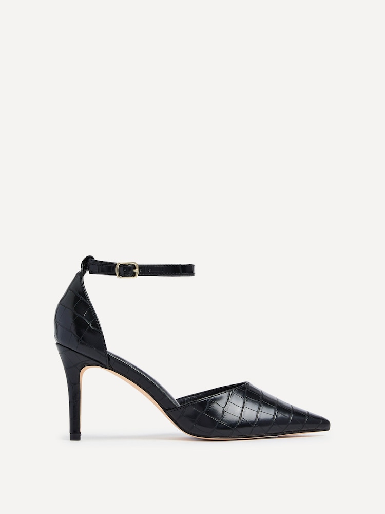 Linzi Navy Maci Stiletto Court Heels With Ankle Strap - Image 2 of 5