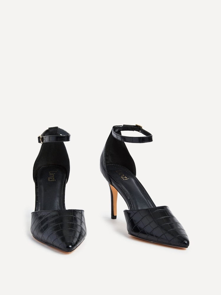 Linzi Navy Maci Stiletto Court Heels With Ankle Strap - Image 3 of 5
