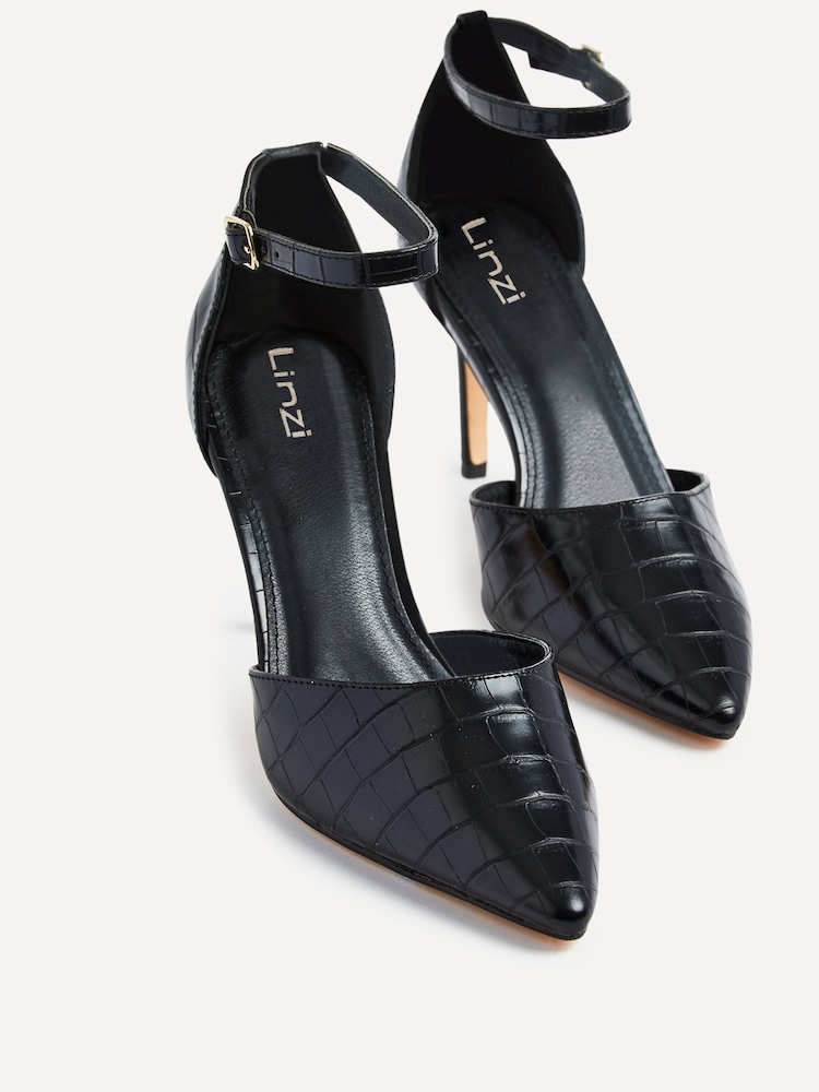 Linzi Navy Maci Stiletto Court Heels With Ankle Strap - Image 5 of 5