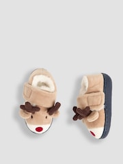 JoJo Maman Bébé Mocha Reindeer Christmas Reindeer Slipper Shoes - Image 3 of 4