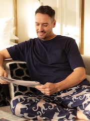 Cyberjammies Blue Mens Printed Pyjamas Bottoms and Solid Jersey T-Shirt - Image 1 of 3