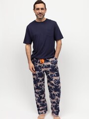 Cyberjammies Blue Mens Printed Pyjamas Bottoms and Solid Jersey T-Shirt - Image 2 of 3