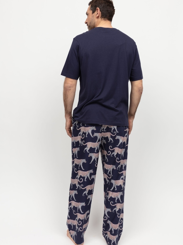 Cyberjammies Blue Mens Printed Pyjamas Bottoms and Solid Jersey T-Shirt - Image 3 of 3