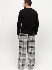 Cyberjammies Grey Mens Check Pyjamas Bottoms and Solid Jersey T-Shirt - Image 2 of 3