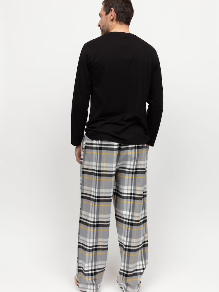 Cyberjammies Grey Mens Check Pyjamas Bottoms and Solid Jersey T-Shirt - Image 2 of 3