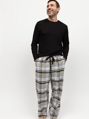 Cyberjammies Grey Mens Check Pyjamas Bottoms and Solid Jersey T-Shirt - Image 3 of 3