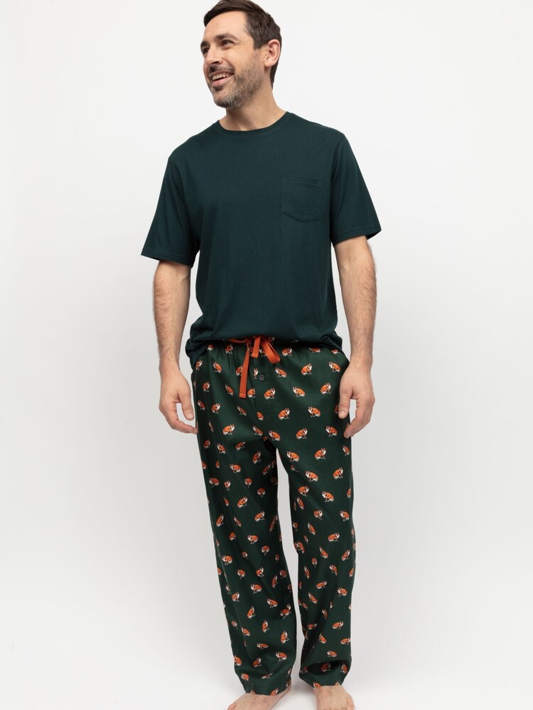 Cyberjammies Green Mens Printed Pyjamas Bottoms and Solid Jersey T-Shirt - Image 1 of 3