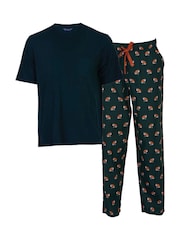 Cyberjammies Green Mens Printed Pyjamas Bottoms and Solid Jersey T-Shirt - Image 3 of 3