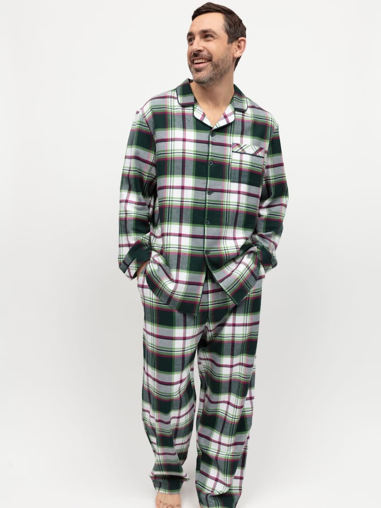 Cyberjammies Green Mens Check Long Sleeve 100% Cotton Pyjamas Set - Image 2 of 4