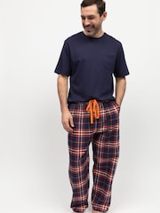 Cyberjammies Blue Mens Check Pyjamas Bottoms and Solid Jersey T-Shirt - Image 2 of 3
