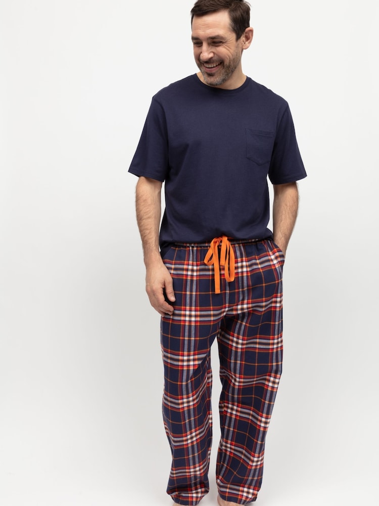 Cyberjammies Blue Mens Check Pyjamas Bottoms and Solid Jersey T-Shirt - Image 2 of 3