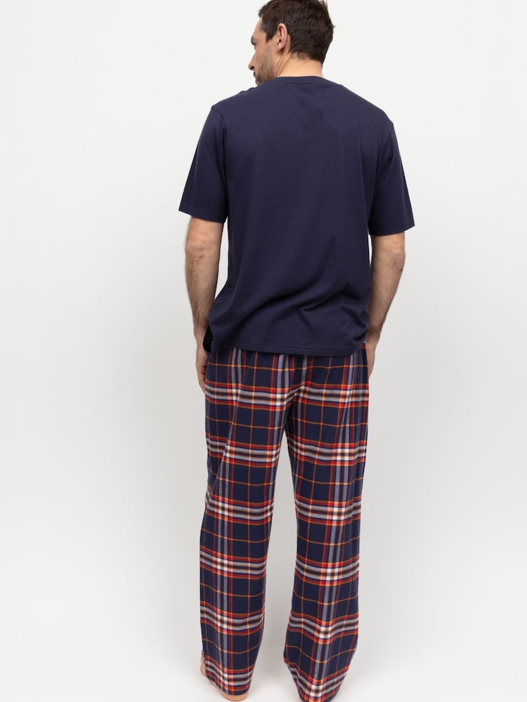 Cyberjammies Blue Mens Check Pyjamas Bottoms and Solid Jersey T-Shirt - Image 3 of 3