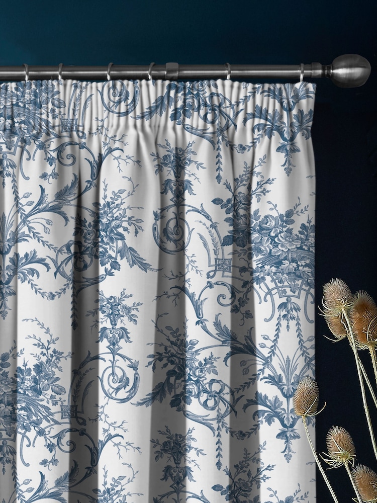 Laura Ashley Blue Tuileries Pencil Pleat Curtains - Image 2 of 3