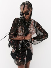 AllSaints Black Lucia Kora Dress - Image 2 of 9