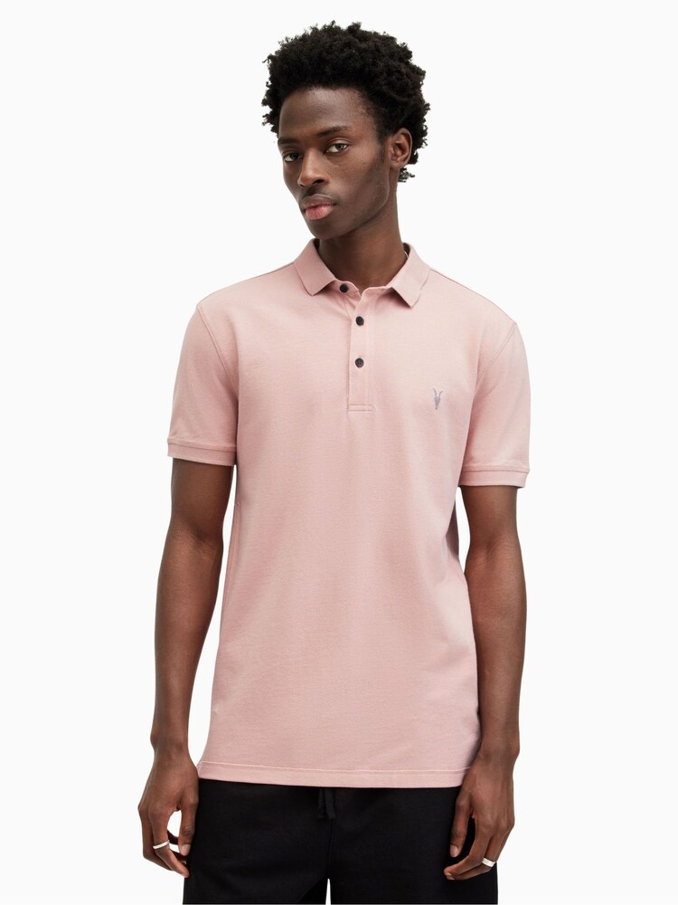 AllSaints Pink Reform Short Sleeve Polo Shirt - Image 1 of 6