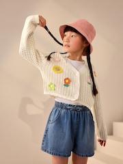 Ecru Crochet Flower Print 100% Cotton Cardigan (3-16yrs) - Image 2 of 9