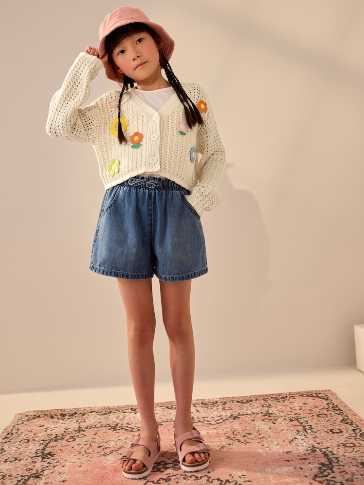 Ecru Crochet Flower Print 100% Cotton Cardigan (3-16yrs) - Image 4 of 9
