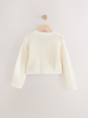 Ecru Crochet Flower Print 100% Cotton Cardigan (3-16yrs) - Image 7 of 9