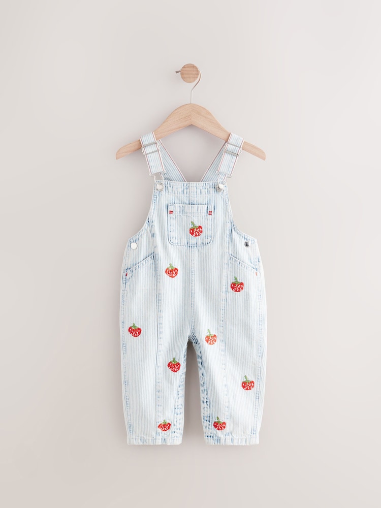 Stripe Strawberry Embroidered 100% Cotton Dungarees (3mths-7yrs) - Image 4 of 7